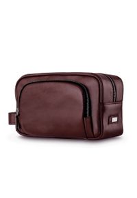 Elegancka skórzana kosmetyczka męska SK04 Solier bordowa. Kolor: czerwony. Materiał: skóra #1