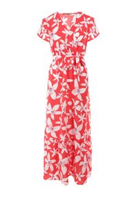 Born2be - Czerwona Sukienka Marrie. Kolor: czerwony. Materiał: materiał. Długość rękawa: krótki rękaw. Wzór: kwiaty. Sezon: lato. Typ sukienki: kopertowe. Długość: maxi #6