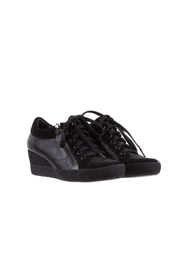 Sneakersy Bayla-018 SW-1707 Black, Czarny, Skóra naturalna. Zapięcie: zamek. Kolor: czarny. Materiał: skóra. Wzór: aplikacja. Obcas: na koturnie