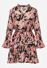 Born2be - Czarno-Różowa Wiskozowa Rozkloszowana Sukienka w Kwiaty z Paskiem Sinthea. Okazja: na co dzień. Kolor: czarny. Materiał: wiskoza. Wzór: kwiaty. Styl: casual #6