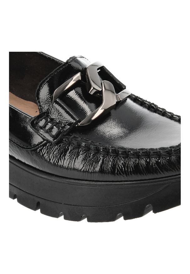 Czarne Modne Półbuty Armodo Stylowe Obuwie Damskie. Okazja: na spotkanie biznesowe. Zapięcie: klamry. Kolor: czarny. Materiał: lakier, skóra. Styl: elegancki