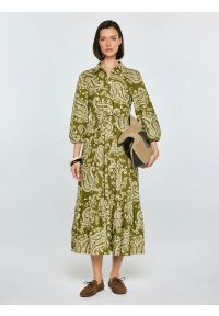 Big-Star - Sukienka damska midi ze wzorem paisley zielona Mazekin 301. Okazja: na co dzień. Typ kołnierza: kołnierzyk klasyczny. Kolor: zielony. Materiał: tkanina. Wzór: paisley. Typ sukienki: proste. Styl: casual, klasyczny, boho. Długość: midi #1