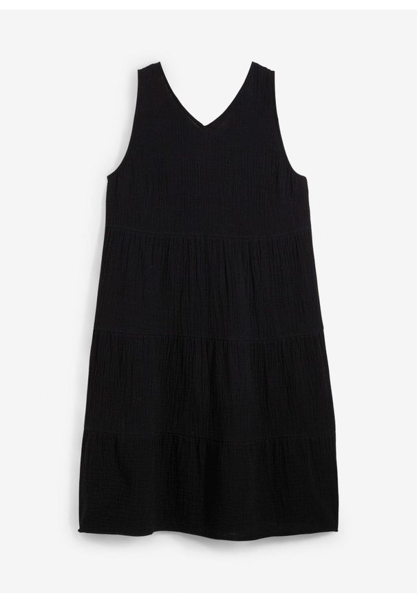 bonprix - Sukienka na ramiączkach z miękkiego muślinu. Kolor: czarny. Długość rękawa: na ramiączkach