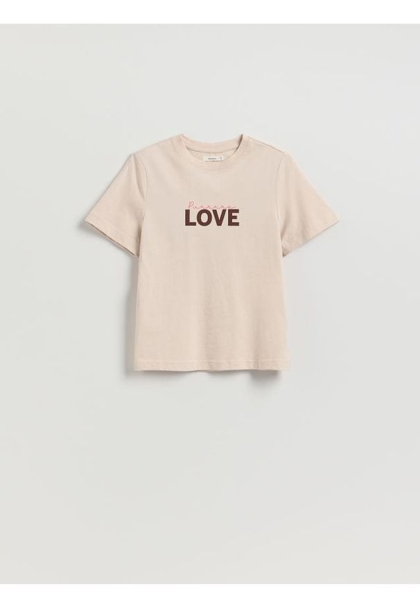 Reserved - T-shirt z nadrukiem - beżowy. Kolor: beżowy. Materiał: bawełna. Wzór: nadruk