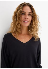 bonprix - Bluzka z lejącej mieszanki wiskozy. Kolor: czarny. Materiał: elastan, wiskoza. Długość: długie #2