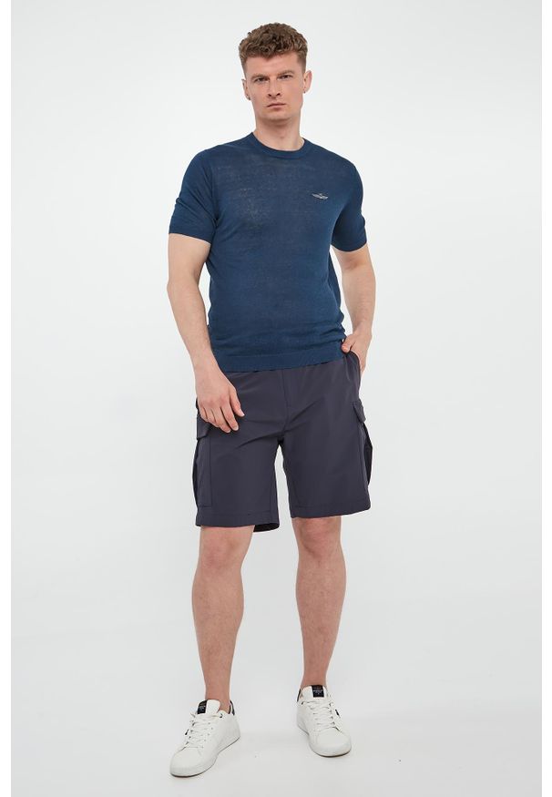 Aeronautica Militare - Sweter męski lniany z krótkim rękawem AERONAUTICA MILITARE. Materiał: len. Długość rękawa: krótki rękaw. Długość: krótkie