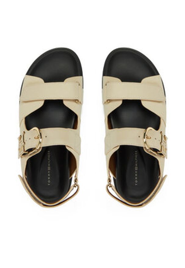 TOMMY HILFIGER - Tommy Hilfiger Sandały Leather Sporty Sandal FW0FW08799 Écru. Materiał: skóra. Styl: sportowy