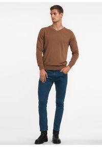 Ochnik - Sweter męski. Okazja: na co dzień. Kolor: beżowy. Materiał: bawełna. Długość: długie. Styl: casual, klasyczny