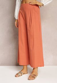 Renee - Pomarańczowe Szerokie Spodnie z Gumką w Pasie Vithan. Kolor: pomarańczowy. Materiał: tkanina, bawełna #2