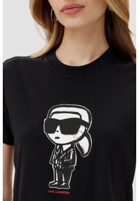 Karl Lagerfeld - KARL LAGERFELD Czarny damski t-shirt Ikon Sketch Karl. Kolor: czarny
