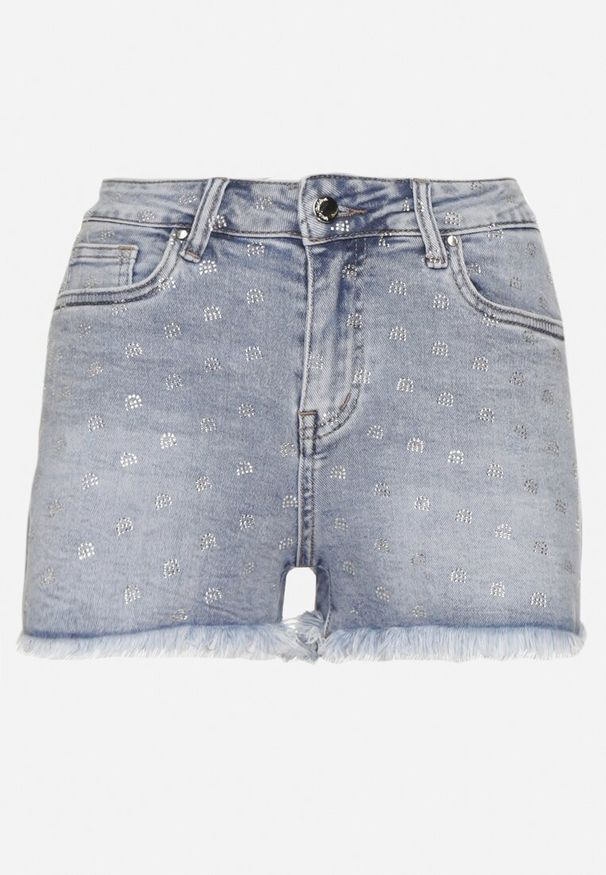 Born2be - Jasnoniebieskie Szorty Jeansowe z Bawełny w Kropki z Wysokim Stanem Folelira. Stan: podwyższony. Kolor: niebieski. Materiał: bawełna, jeans. Długość: krótkie. Wzór: kropki. Sezon: lato. Styl: klasyczny