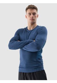 4f - 4F Longsleeve treningowy z materiału z recyklingu męski - granatowy S. Kolor: niebieski. Materiał: materiał. Długość rękawa: długi rękaw. Długość: długie. Wzór: gładki, jednolity, ze splotem. Styl: klasyczny. Sport: fitness #1