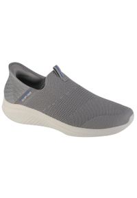 skechers - Buty sportowe Sneakersy męskie, Slip-Ins Ultra Flex 3.0 Smooth Step. Zapięcie: bez zapięcia. Kolor: szary. Materiał: materiał. Szerokość cholewki: normalna. Sport: turystyka piesza