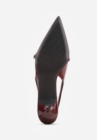 Renee - Bordowe Sandały Vices Slingback na Obcasie z Cienkim Paskiem na Nosku Elozira. Okazja: na co dzień. Zapięcie: pasek. Kolor: czerwony. Materiał: len. Sezon: lato. Obcas: na obcasie. Styl: elegancki, casual. Wysokość obcasa: średni #8