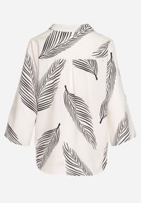 Born2be - Jasnobeżowa Koszula z Bawełną we Wzór Liści Lumavaie. Okazja: na co dzień. Kolor: beżowy. Materiał: bawełna. Styl: elegancki, casual