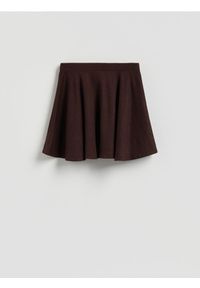 Reserved - Spódnica mini z falbanką - ciemnobrązowy. Kolor: brązowy. Materiał: wiskoza, dzianina #1