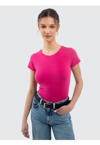 Big-Star - Koszulka damska z bawełny supima różowa Supiclassica 602. Okazja: na co dzień. Kolor: różowy. Materiał: bawełna. Wzór: aplikacja. Styl: casual, elegancki, sportowy #6