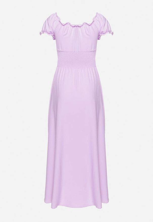 Born2be - Fioletowa Wiskozowa Sukienka z Gumką w Pasie i Trójkątnym Dekoltem Quneri. Okazja: na randkę, na imprezę, na spacer. Kolor: fioletowy. Materiał: wiskoza. Typ sukienki: sportowe. Styl: elegancki, sportowy