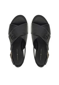 TOMMY HILFIGER - Tommy Hilfiger Sandały Th Logo Hw Padded Leather Sandal FW0FW08808 Czarny. Kolor: czarny. Materiał: skóra