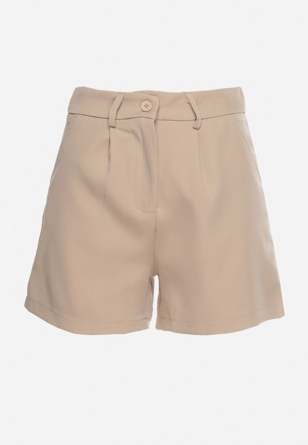 Born2be - Beżowe Bermudy Szorty z Wysokim Stanem i Eleganckim Wykończeniem Ulapia. Okazja: na co dzień. Stan: podwyższony. Kolor: beżowy. Styl: elegancki