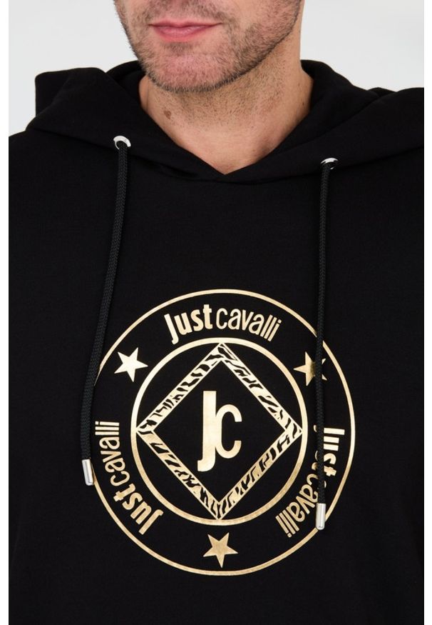 Just Cavalli - JUST CAVALLI Czarna bluza z kapturem Fiche Gold. Typ kołnierza: kaptur. Kolor: czarny