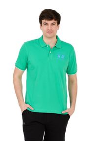 La Martina - LA MARTINA Zielone męskie polo z dużym logo, Rozmiar M. Typ kołnierza: polo. Kolor: zielony