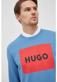 Hugo bluza bawełniana z nadrukiem. Okazja: na co dzień. Kolor: niebieski. Materiał: bawełna. Wzór: nadruk. Styl: casual
