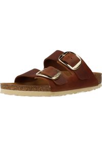 Klapki damskie Birkenstock Arizona. Zapięcie: bez zapięcia. Kolor: brązowy. Materiał: skóra, syntetyk, materiał