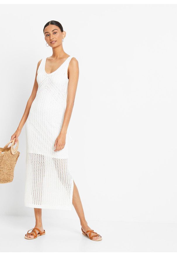 bonprix - Sukienka dzianinowa. Kolor: biały. Materiał: dzianina