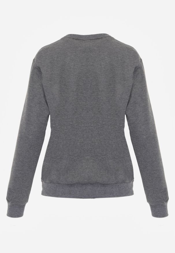 Born2be - Ciemnoszara Bluza z Bawełną Ozdobiona Ściągaczami Hilani. Okazja: na spacer, na co dzień. Kolor: szary. Materiał: bawełna. Wzór: aplikacja. Styl: casual, elegancki, klasyczny