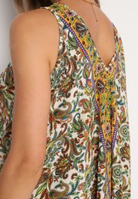 Born2be - Zielono-Beżowa Rozkloszowana Wiskozowa Sukienka Bez Rękawów Eladea. Okazja: na co dzień. Kolor: zielony. Materiał: wiskoza. Długość rękawa: bez rękawów. Typ sukienki: proste. Styl: elegancki, casual, klasyczny #5