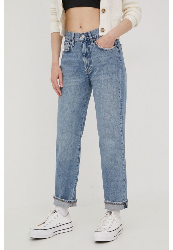 Superdry jeansy damskie high waist. Stan: podwyższony. Kolor: niebieski
