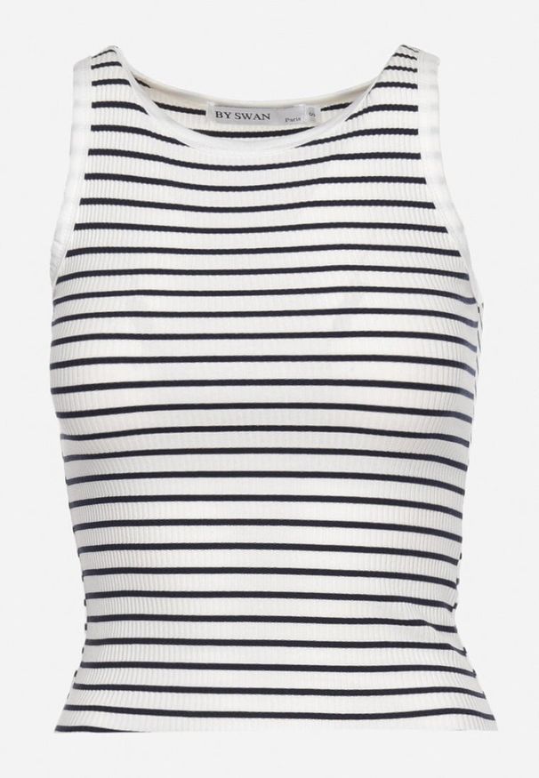 Born2be - Biało-Granatowy Klasyczny Elastyczny Top z Bawełny w Paski Oglea. Okazja: na co dzień. Kolor: biały. Materiał: bawełna. Wzór: paski. Styl: klasyczny