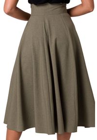 BeWear - Rozkloszowana spódnica z wysokim stanem i kieszeniami khaki. Stan: podwyższony. Kolor: brązowy. Styl: elegancki