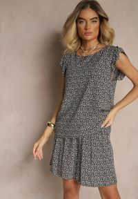 Renee - Czarny Komplet z Bawełny Zdobiony Etnicznym Printem T-shirt i Szorty Sarilena. Kolor: czarny. Materiał: bawełna. Wzór: aplikacja, nadruk #5