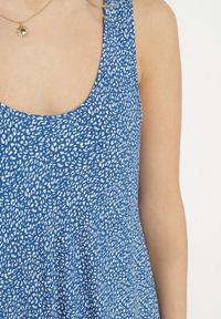 Born2be - Niebieska Rozkloszowana Sukienka z Bawełny w Abstrakcyjny Wzór Ronive. Okazja: na co dzień. Kolor: niebieski. Materiał: bawełna. Typ sukienki: rozkloszowane. Styl: casual, elegancki #3