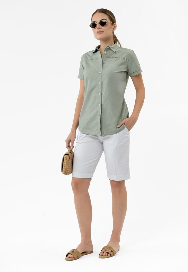 Volcano - Spodenki z kantem P-KERRY. Okazja: na co dzień. Kolekcja: plus size. Kolor: biały. Materiał: materiał. Długość: krótkie. Sezon: lato. Styl: casual, elegancki, klasyczny