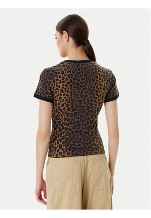 Adidas - adidas T-Shirt Leopard Cali JW7304 Brązowy Slim Fit. Kolor: brązowy. Materiał: bawełna