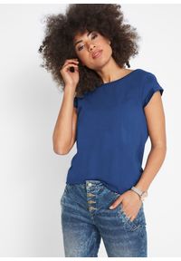 bonprix - Shirt bawełniany, krótki rękaw. Kolor: niebieski. Materiał: bawełna. Długość rękawa: krótki rękaw. Długość: krótkie #1