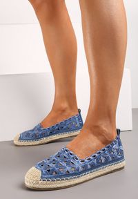 Born2be - Niebieskie Espadryle na Plecionej Podeszwie z Geometrycznymi Wycięciami Nathilwen. Kolor: niebieski. Materiał: len. Wzór: geometria. Styl: elegancki