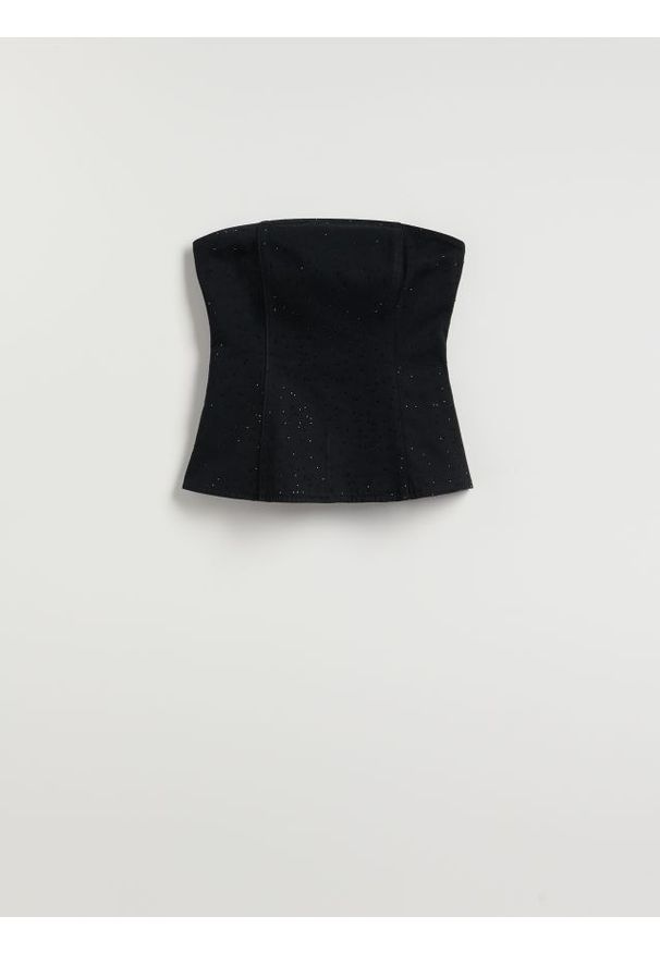 Reserved - Bluzka z błyszczącą aplikacją - czarny. Kolor: czarny. Materiał: tkanina, bawełna. Wzór: aplikacja