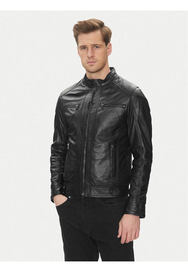 Serge Pariente Kurtka skórzana Erico Czarny Regular Fit. Kolor: czarny. Materiał: skóra