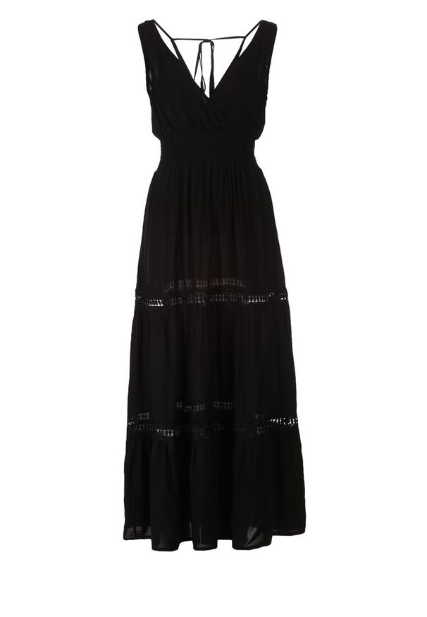 Born2be - Czarna Sukienka Rhenemisa. Kolor: czarny. Materiał: koronka. Długość rękawa: na ramiączkach. Typ sukienki: kopertowe. Długość: maxi