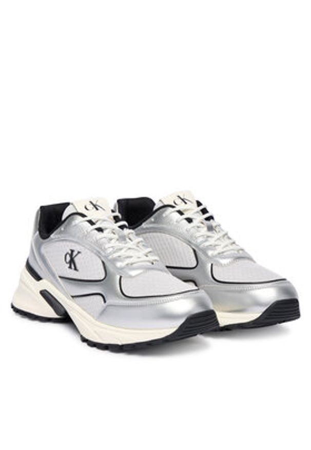 Calvin Klein Sneakersy Hike Runner Laceup Mesh Mix Met YM0YM01402 Srebrny. Kolor: srebrny. Materiał: skóra