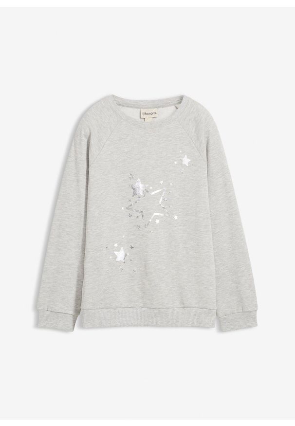 bonprix - Bluza z czystej bawełny. Kolor: szary. Materiał: bawełna. Wzór: aplikacja