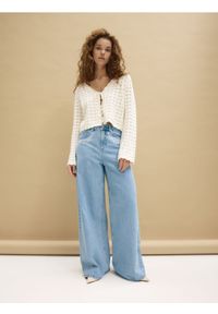 Reserved - Jeansy wide leg z haftem - niebieski. Kolor: niebieski. Wzór: haft
