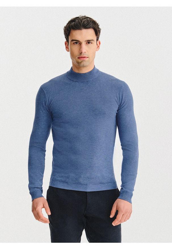 Pako Lorente - PAKO LORENTE - Półgolf męski w niebieskim kolorze. Kolor: niebieski, czarny, beżowy. Materiał: nylon, wiskoza. Wzór: gładki, ze splotem