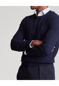 Ralph Lauren - RALPH LAUREN - Granatowy sweter z bawełny Regular Fit. Typ kołnierza: polo. Kolor: niebieski. Materiał: bawełna. Wzór: haft. Styl: elegancki #5