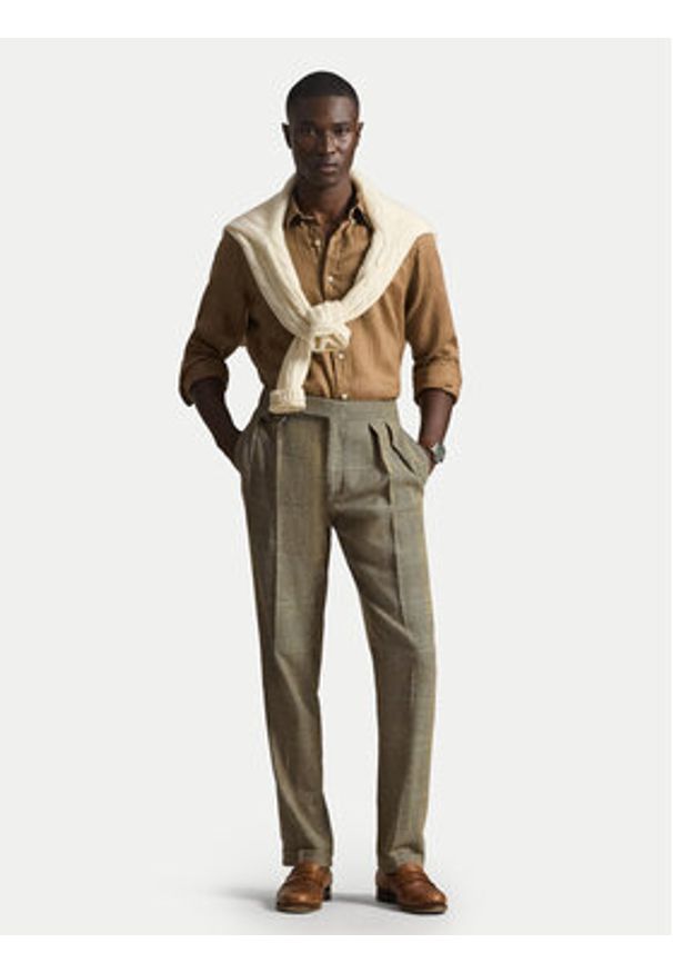 Polo Ralph Lauren Koszula 710966294505 Brązowy Regular Fit. Typ kołnierza: polo. Kolor: brązowy. Materiał: len
