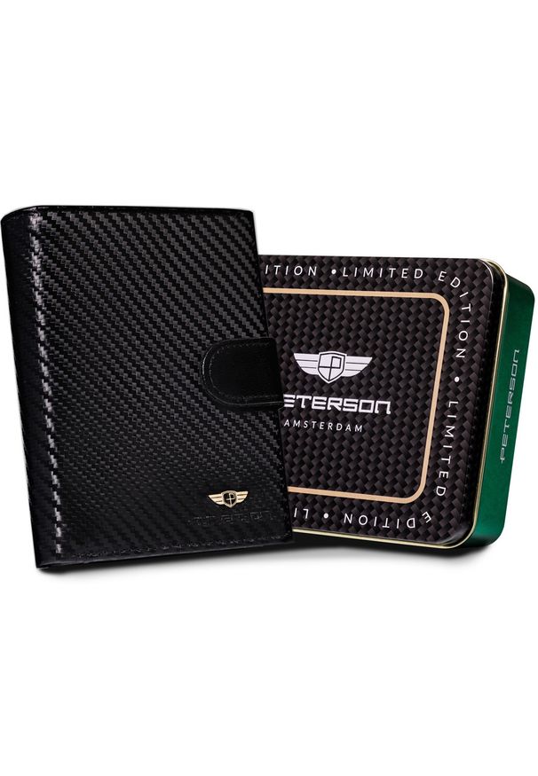 Portfel czarny Peterson skórzany PTN 317Z-CA-6563 BLACK. Kolor: czarny. Materiał: skóra